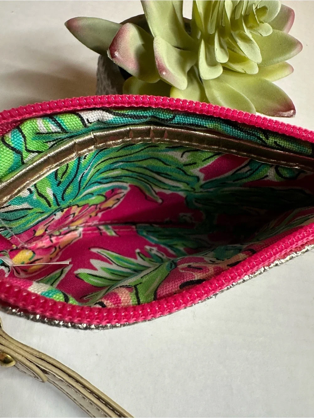 Gold Wristlet Coin Purse with Floral Charm